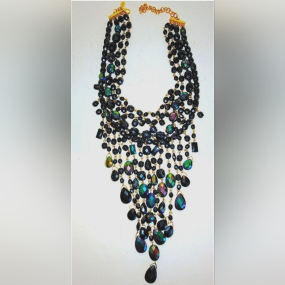 JOAN RIVERS Classic Collection Black Aurora Borealis Waterfall Necklace - Picture 4 of 8